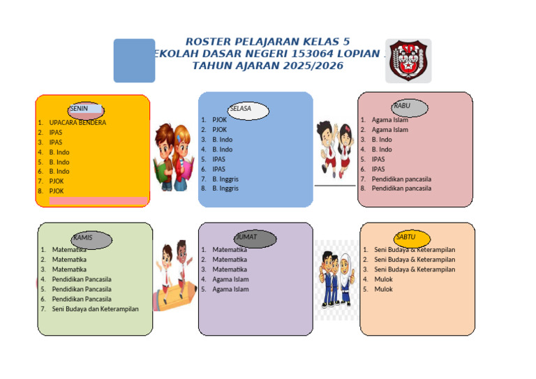 Roster Pelajaran Kelas 5 SD 2025/2026 | PDF