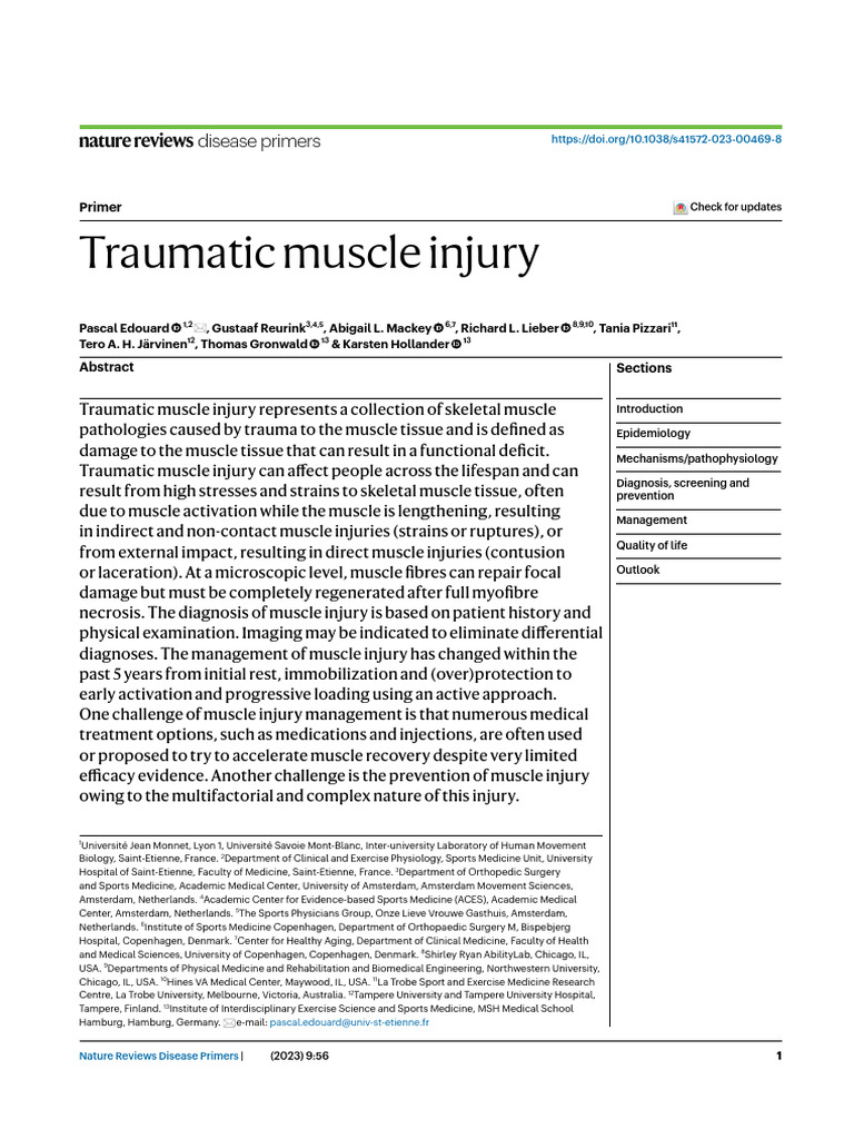 Traumatic Muscle Injury Overview | PDF | Skeletal Muscle | Muscle ...
