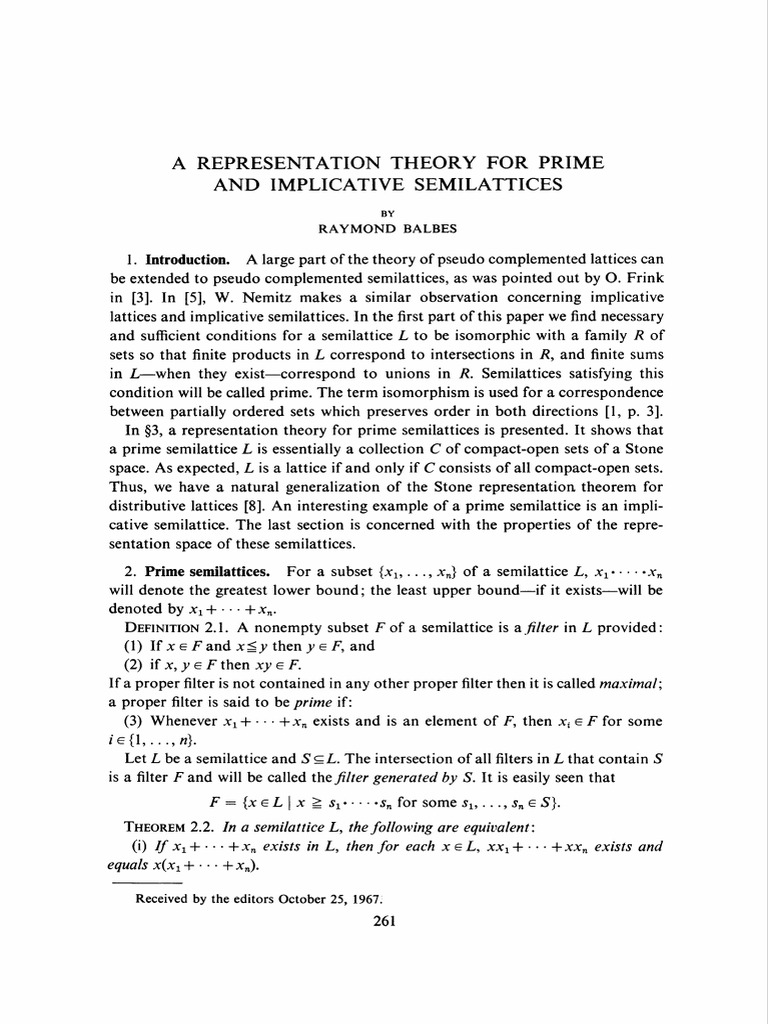 Representation Theory of Prime Semilattices | PDF | Set (Mathematics ...