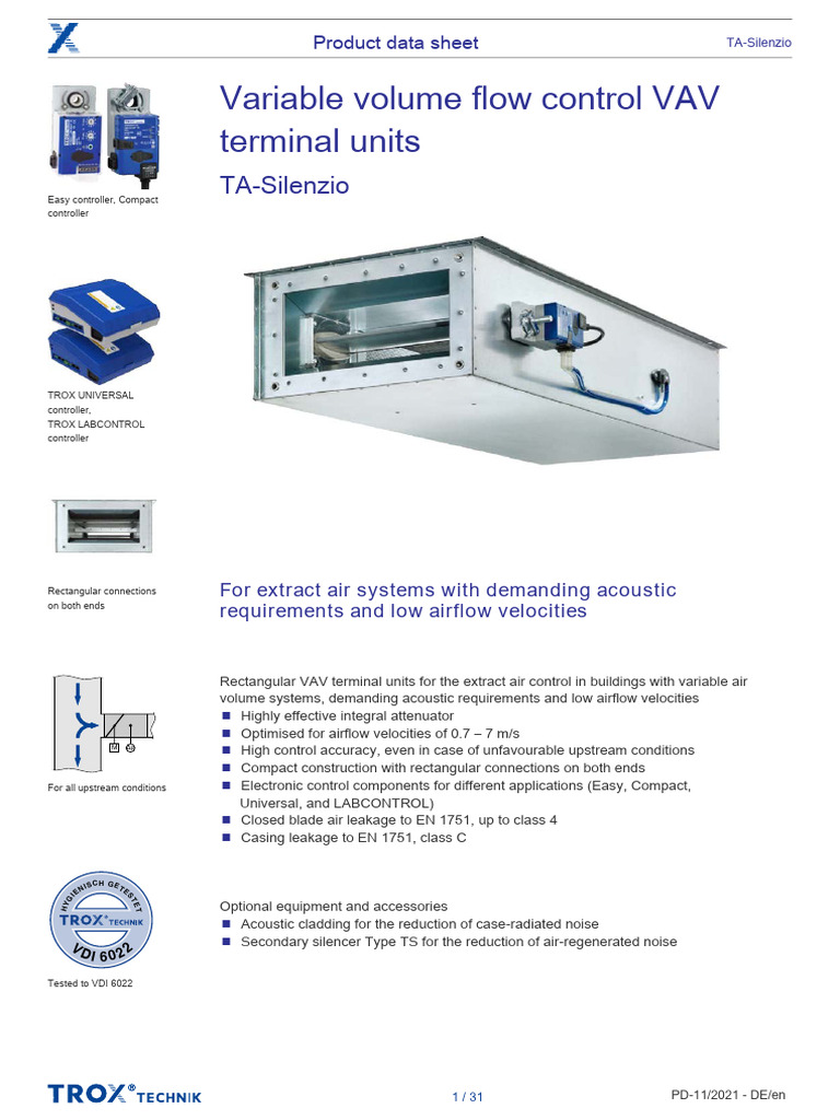 TA-Silenzio VAV Terminal Units | PDF | Duct (Flow) | Flow Measurement