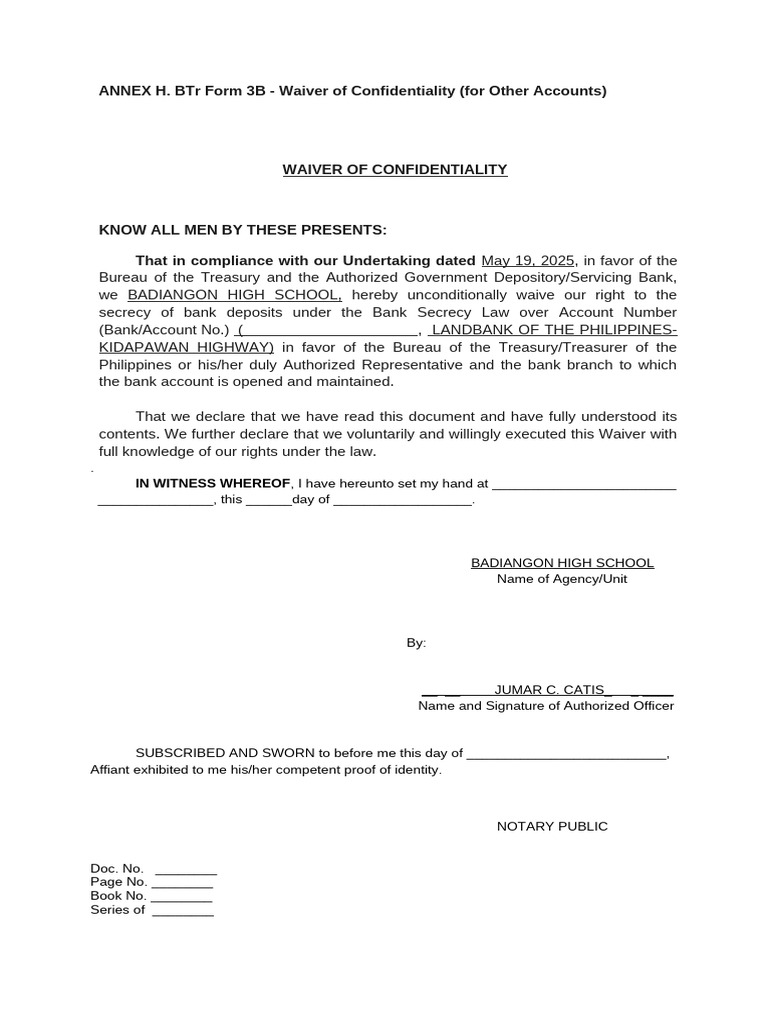 BTR Form 3B - Waiver of Confidentiality For Other Accounts | PDF