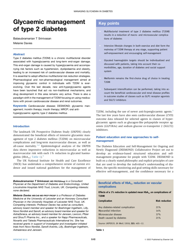 Glycaemic Management of Type 2 Diabetes - 2022 - Medicine | PDF ...