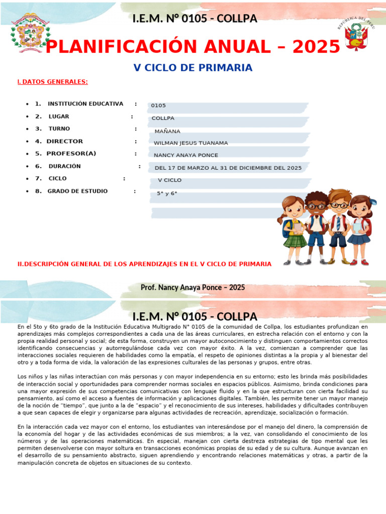 Planificación Anual 2025 V Ciclo Primaria | PDF | Decimal | Ecuaciones