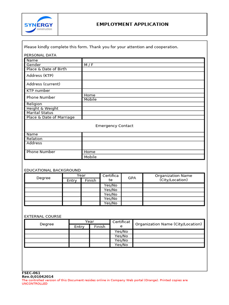 Employment Application Form Template | PDF | Social Institutions