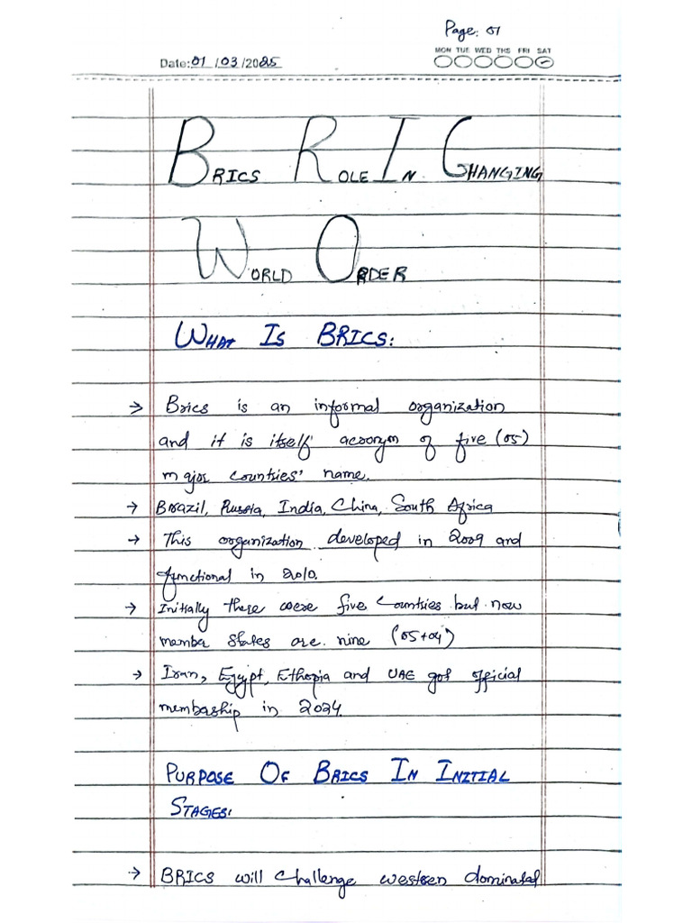 CA Notes - BRICS Role in Changing World Order | PDF