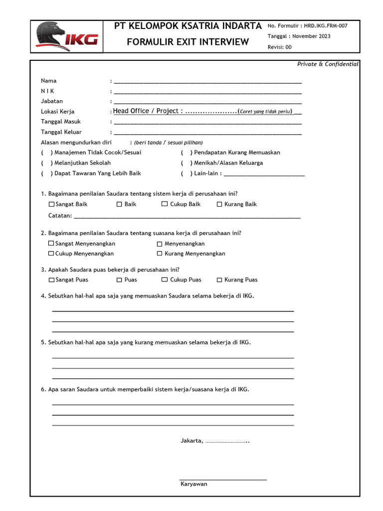 Formulir Exit Interview Karyawan IKG | PDF