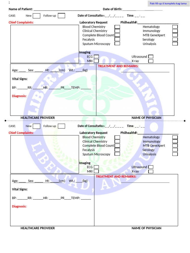 Patient Consultation and Lab Request Form | PDF | Medical Imaging ...