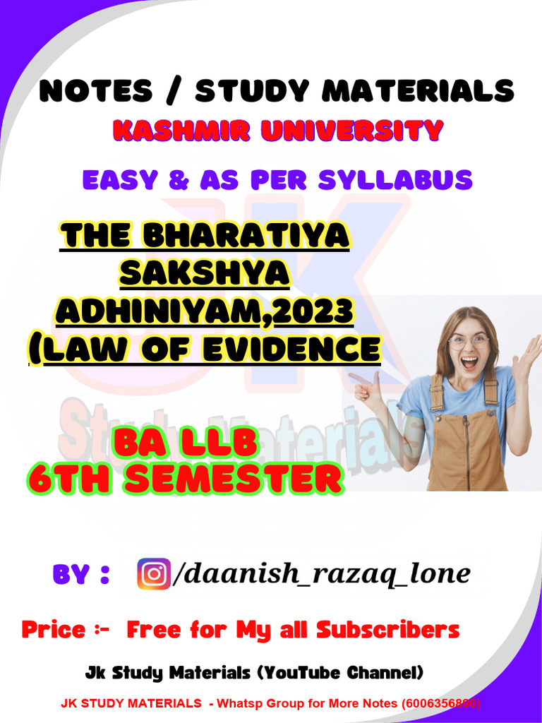 6th Sem Notes (Law of Evidence) Bharatiya Sakshya Adhiniyam | PDF ...