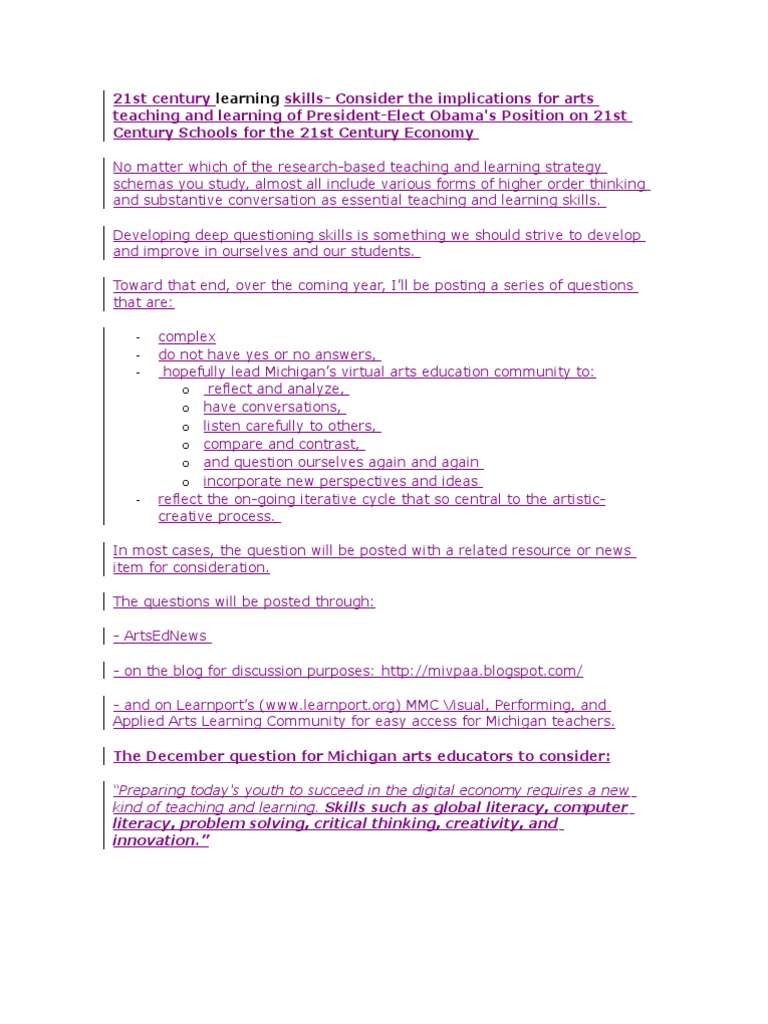 21st Century Learning Skills | PDF | Barack Obama | Literacy