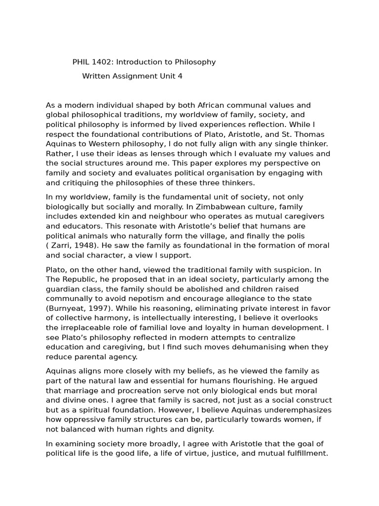PHIL 1402 Written Assignment Unit 4 | PDF | Natural Law | Thomas Aquinas