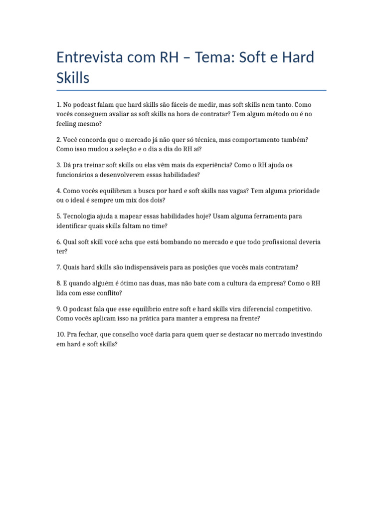 Avaliação de Soft e Hard Skills no RH | PDF