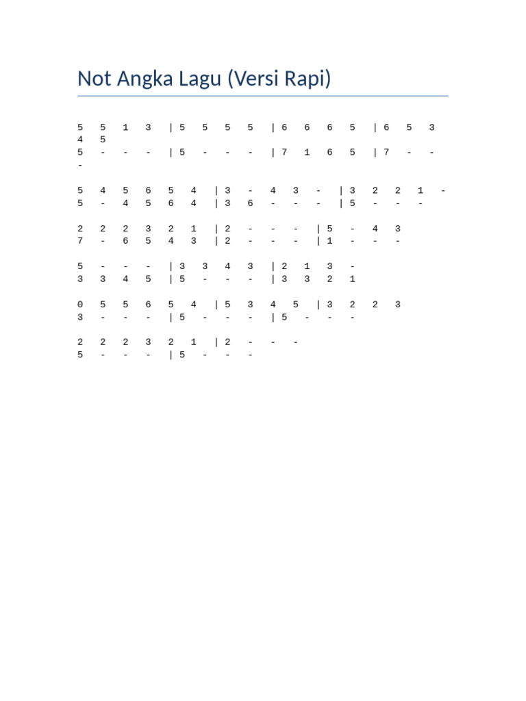 Not Angka Lagu Rapi | PDF