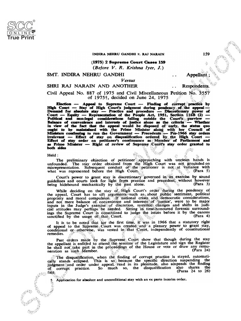 Indira Gandhi V Raj Narian | PDF | Government | Public Law