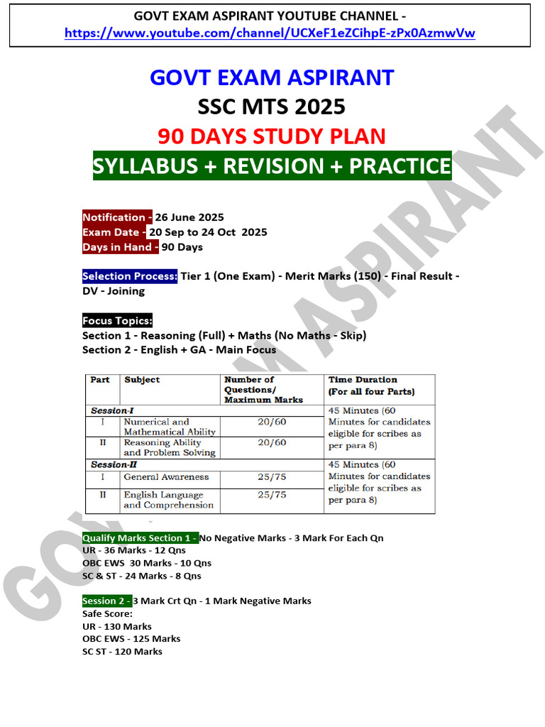 SSC MTS 2025: 90-Day Study Plan | PDF | English Language | Linguistics