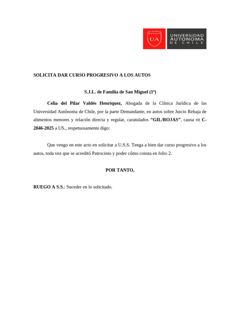 Solicitud de Curso Progresivo en Juicio | PDF