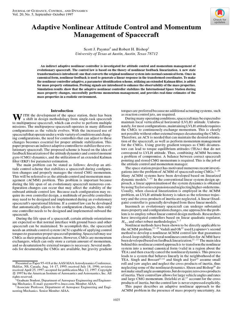 Paynter Bishop 2012 Adaptive Nonlinear Attitude Control and Momentum ...