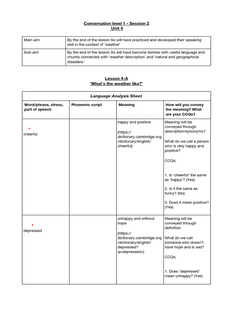 Weather Vocabulary Speaking Lesson | PDF | Syllable | Fog