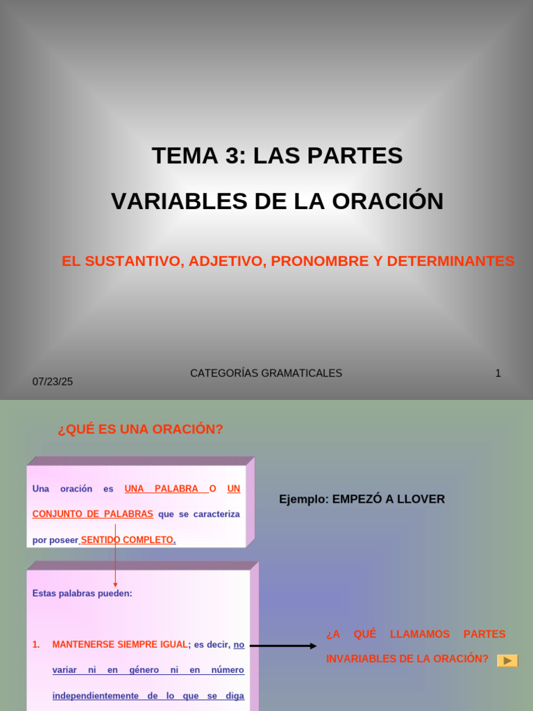 Tema 3: Las Partes Variables de La Oración: El Sustantivo, Adjetivo ...