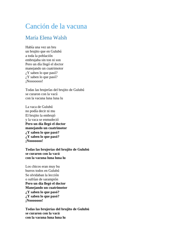 Canción de la Vacuna Luna Luna Lu | PDF