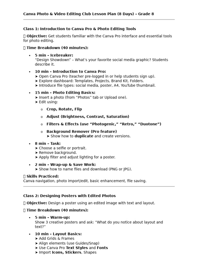 Canva Video Editing Lesson Plan | PDF | Image Editing | Page Layout