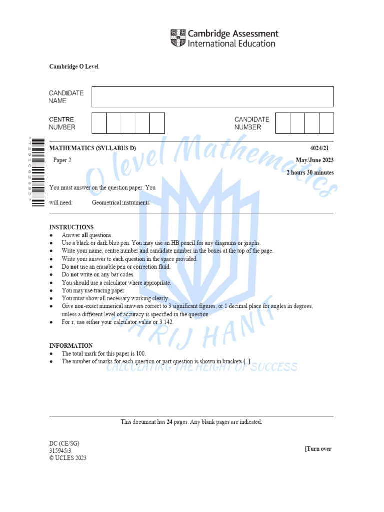 Cambridge O Level Math Paper 2 2023 | PDF