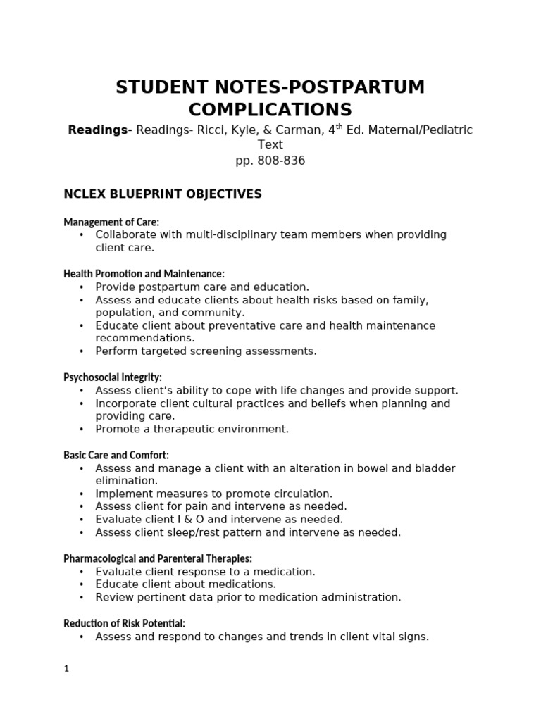 Postpartum Complications Overview | PDF | Postpartum Depression ...