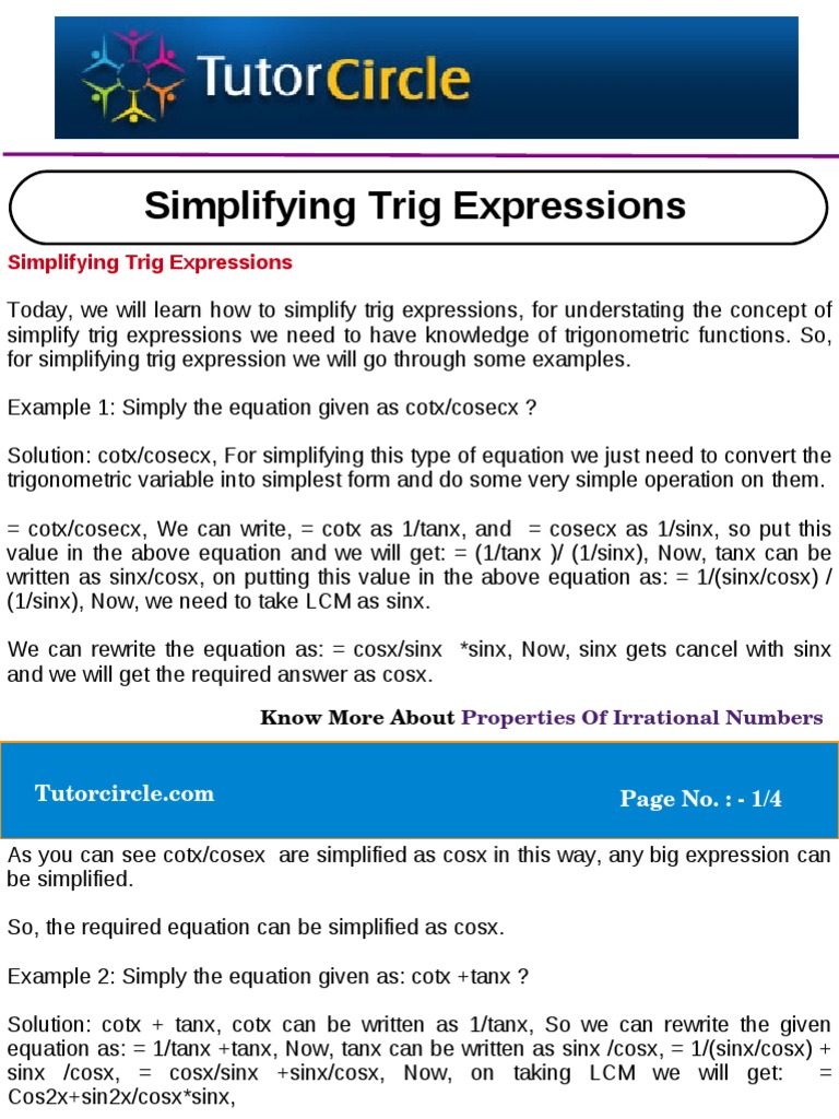 Simplifying Trig Expressions | Trigonometric Functions | Sine