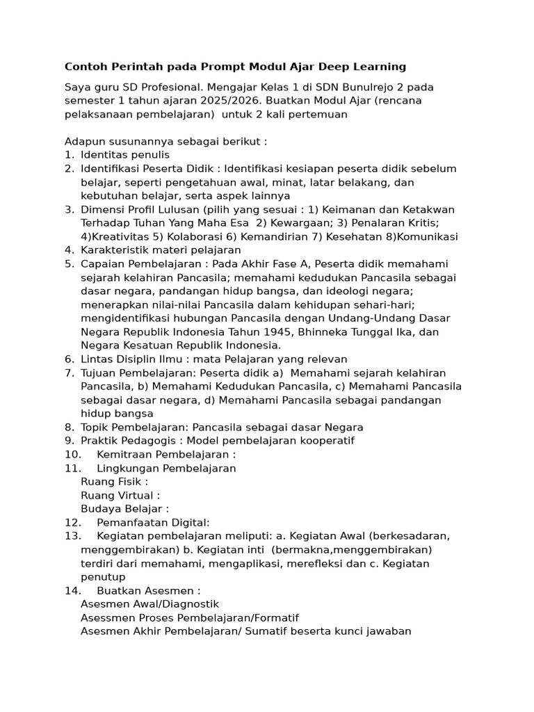 Modul Ajar Deep Learning SD 2025 | PDF