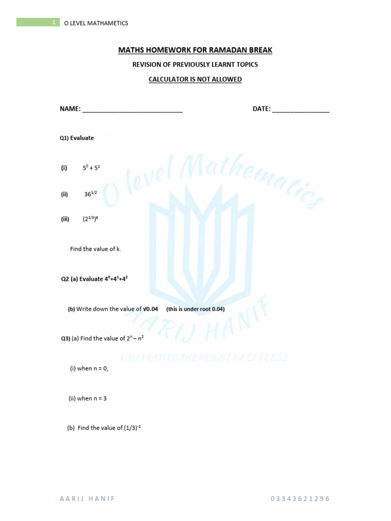 O Level Mathematics Homework Revision | PDF | Area | Trigonometry