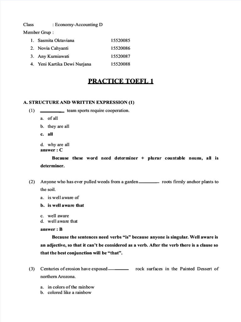 TOEFL Practice Questions and Answers | PDF