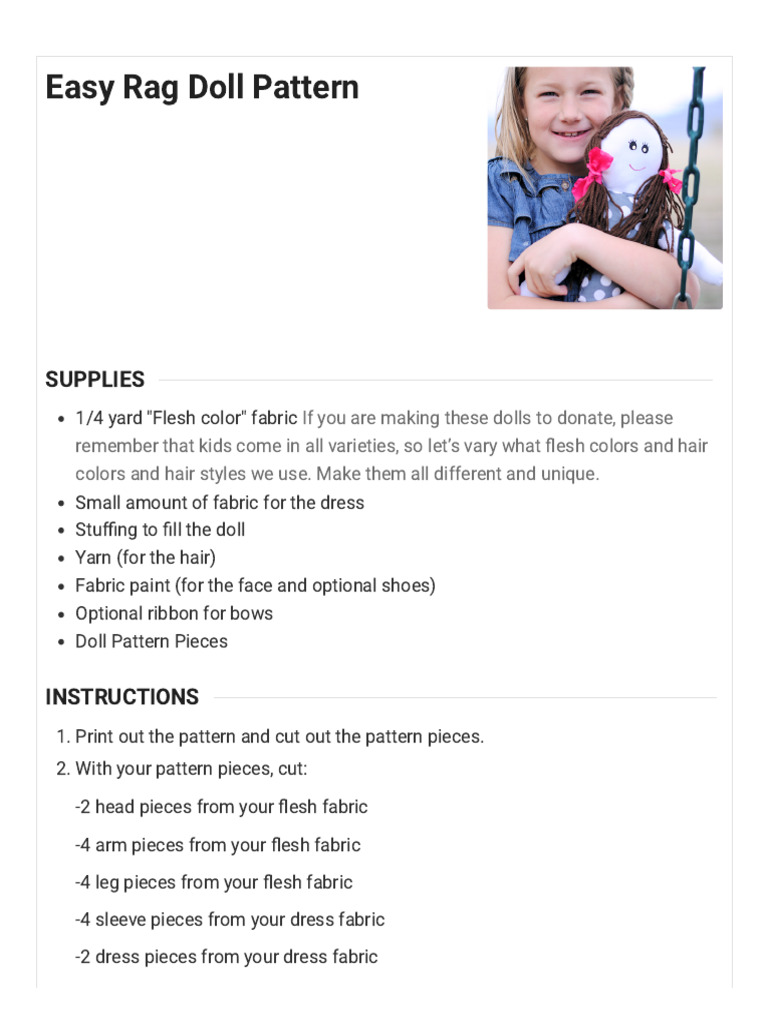 Easy Rag Doll Pattern - Crazy Little Projects | PDF | Textiles | Clothing