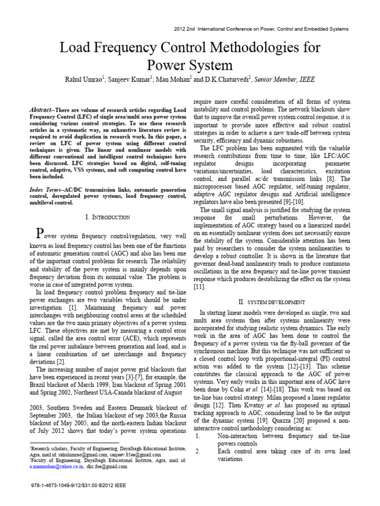 Load Frequency Control Strategies Review | PDF | Control Theory ...