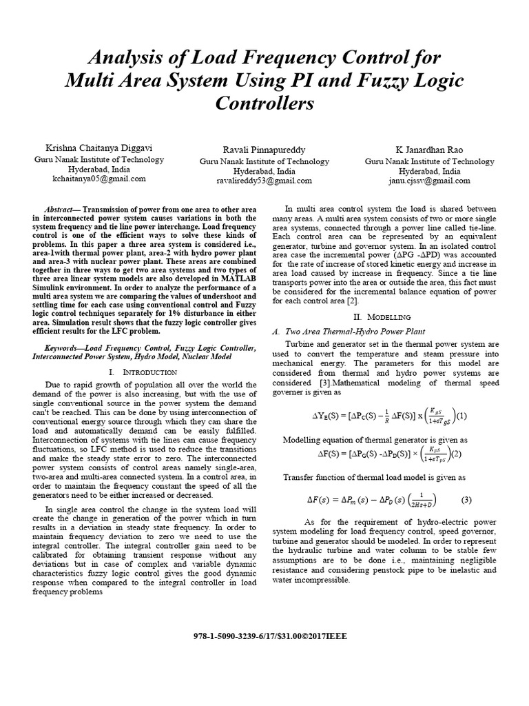 Analysis of Load Frequency Control For Multi Area System Using PI and ...