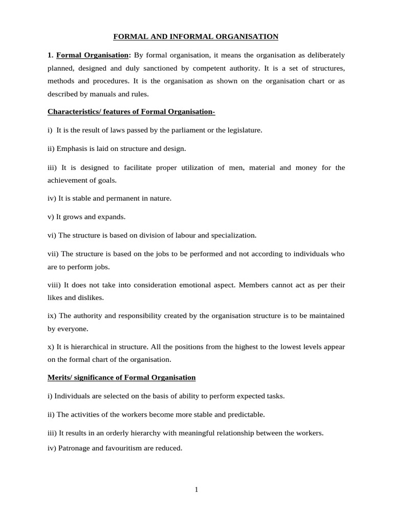 Formal vs Informal Organisation Explained | PDF | Psychological ...