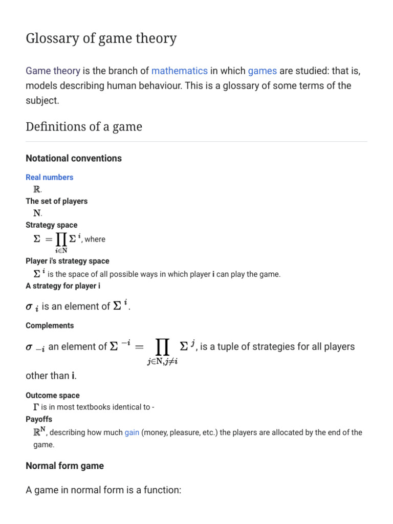 Hexmoor Game Theory Glossary | PDF | Game Theory | Systems Theory