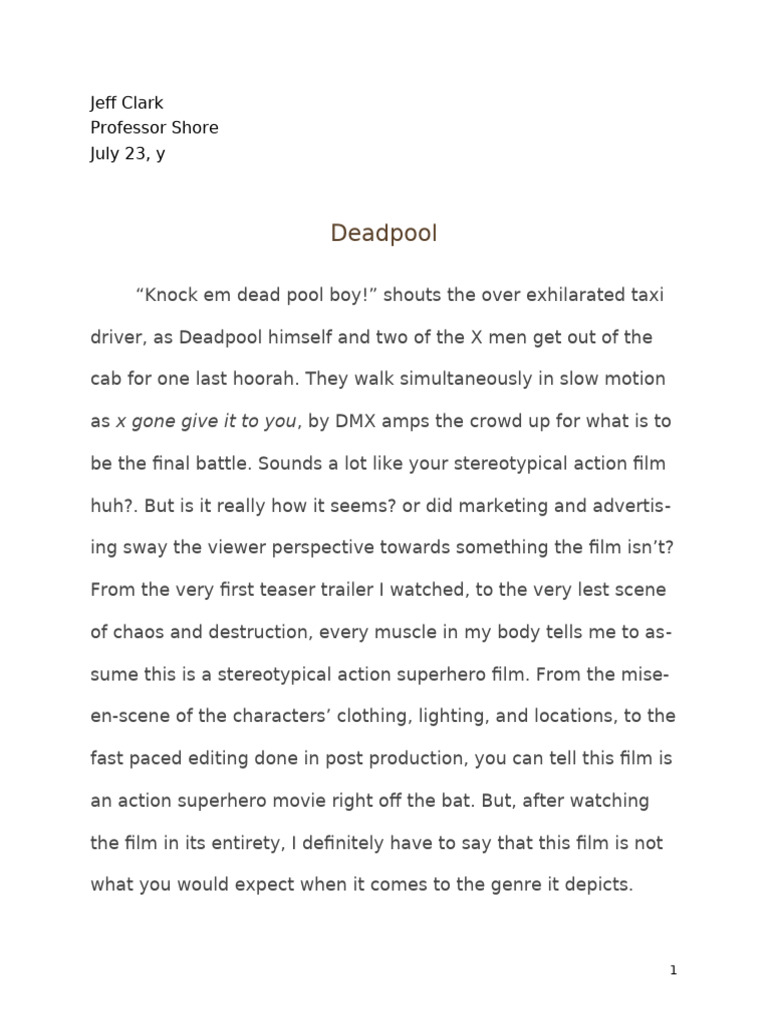 Deadpool: A Genre-Bending Analysis | PDF