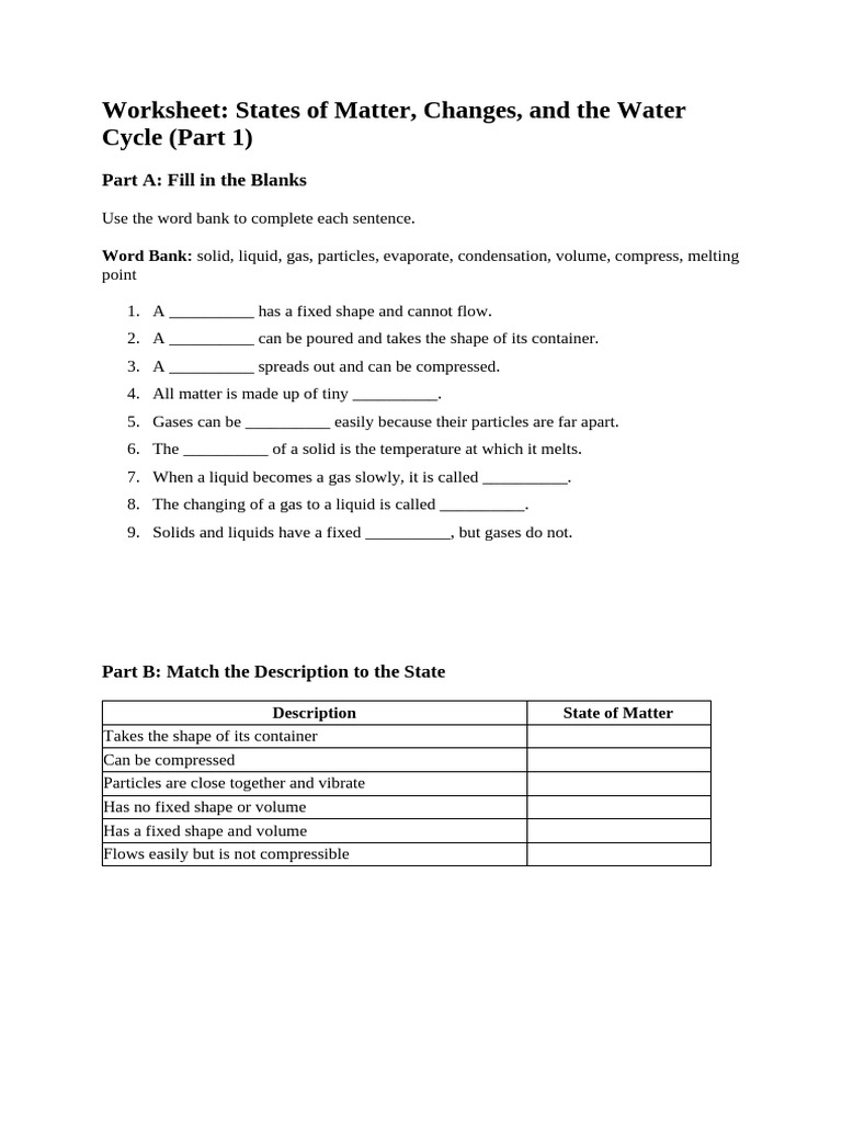 States of Matter, Changes, and The Water Cycle (Part 1) | PDF | Water ...