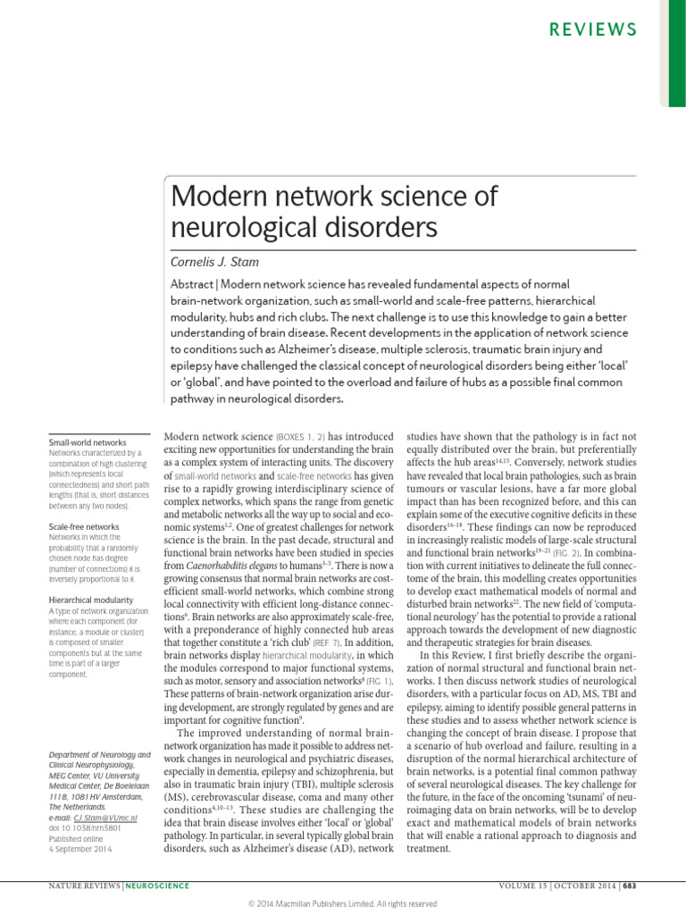 Network Science in Neurological Disorders | PDF | Neurology ...