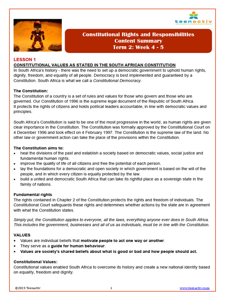 South Africa's Constitutional Values Explained | PDF | Democracy ...