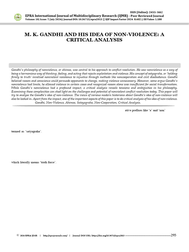 Gandhi's Non-Violence Philosophy Explained | PDF | Nonviolence ...