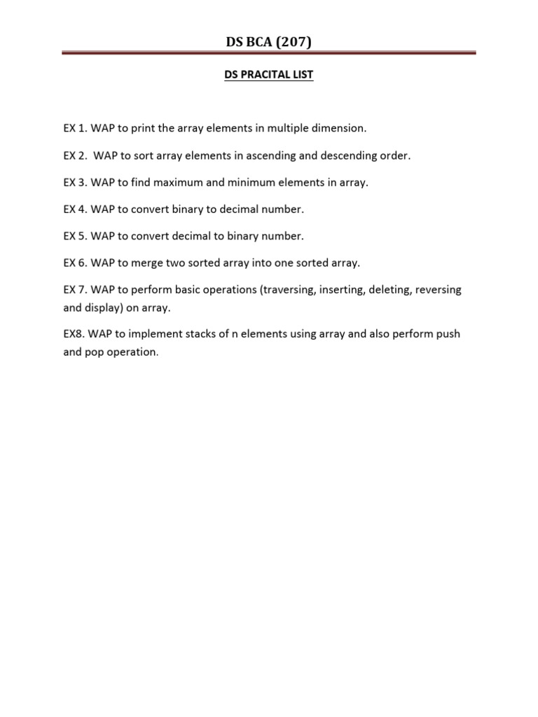 BCA Practical List: Array Operations | PDF