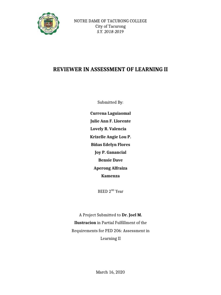 Assessment of Learning II Reviewer | PDF | Educational Assessment | Mean