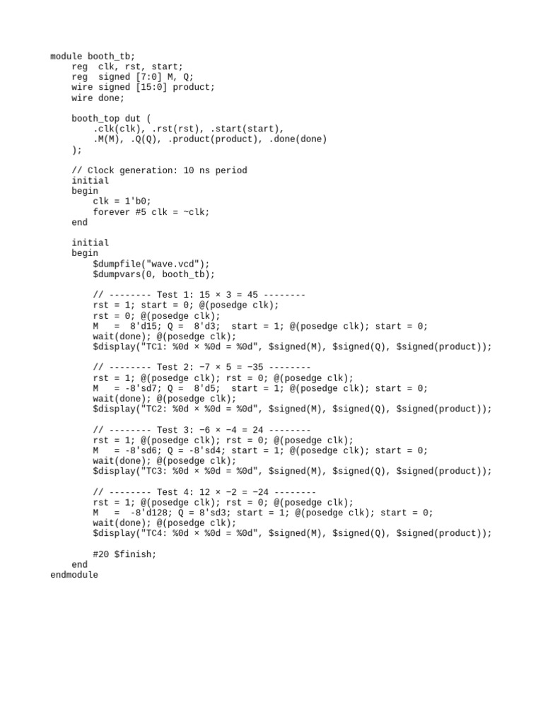 Verilog Booth Multiplier Testbench | PDF