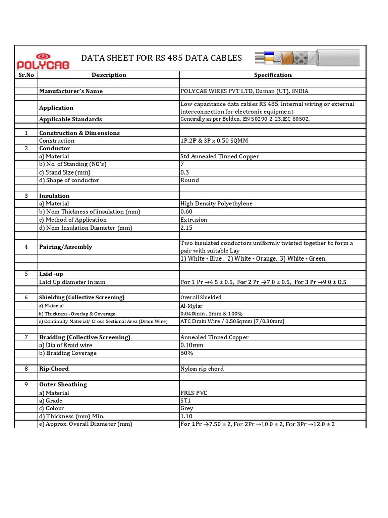 RS-485 Modbus Cable Specifications | PDF | Electrical Conductor ...