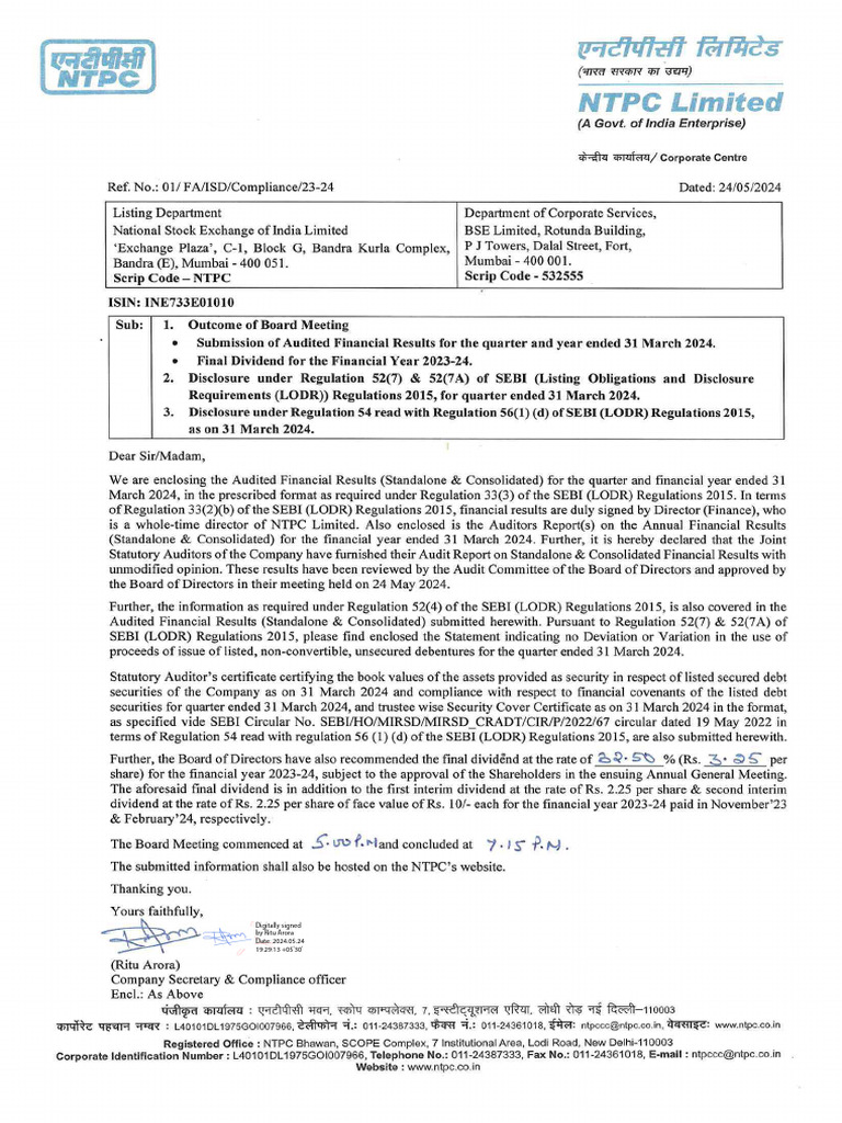 NTPC Annual Financial Results 2024 | PDF | Audit | Private Sector