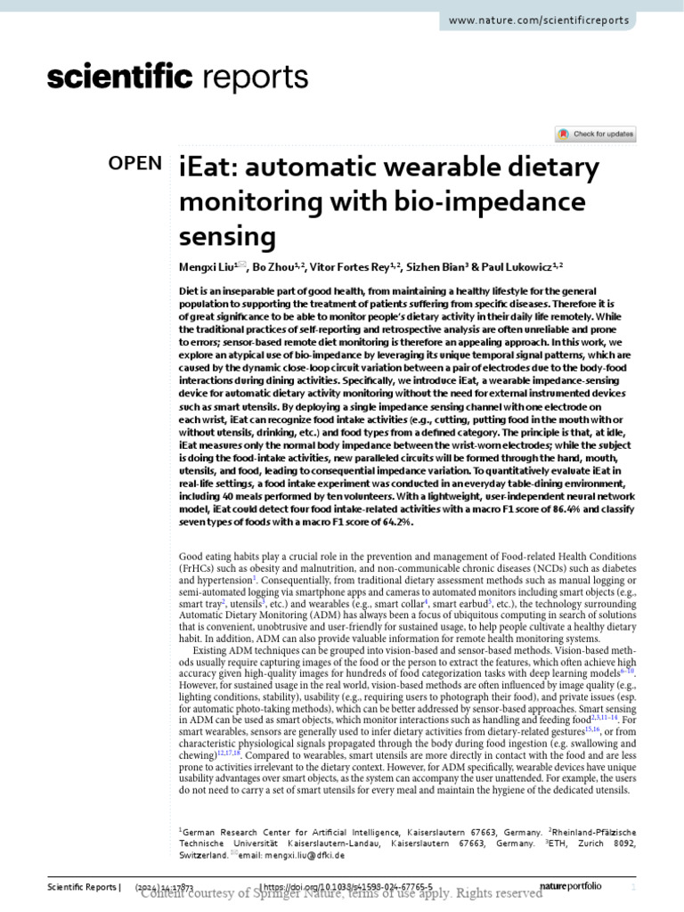 IEat Automatic Wearable Dietary Monitoring With Bi | PDF | Electrical ...