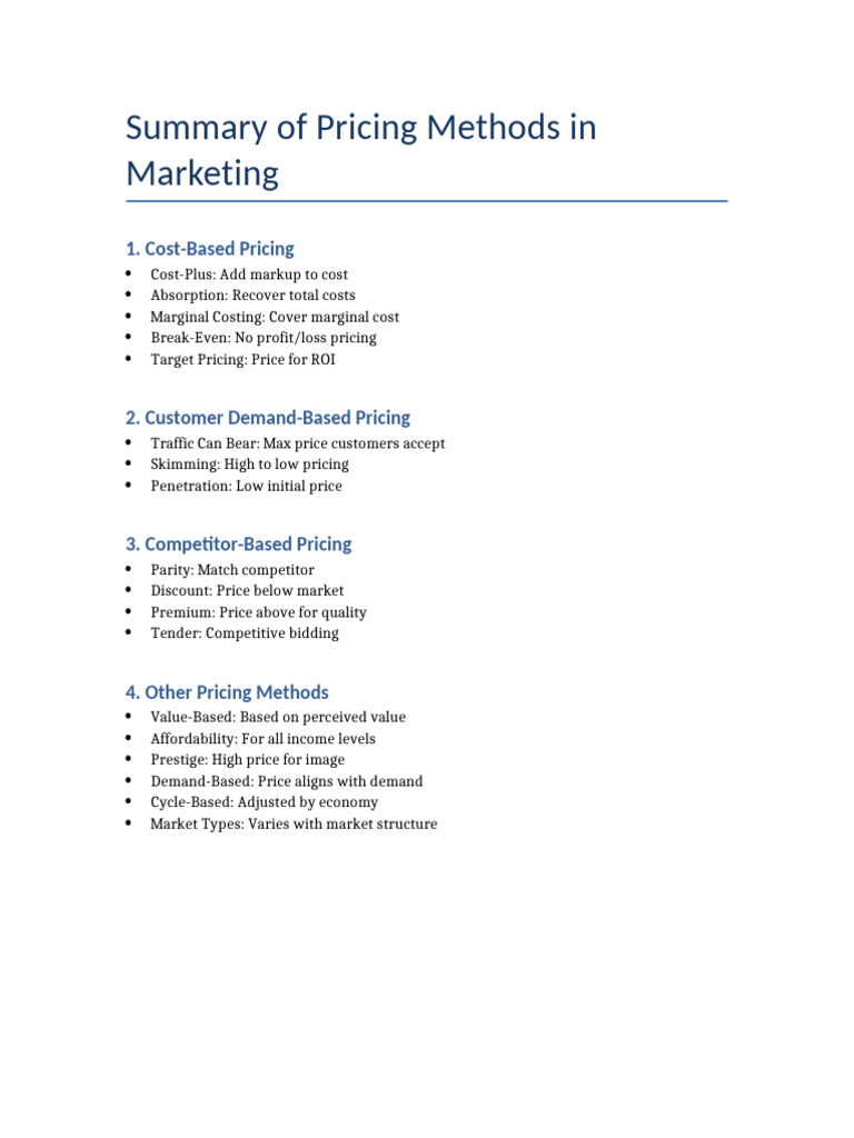 Pricing Methods Summary | PDF