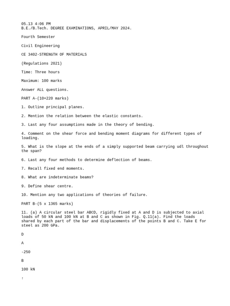 Civil Engineering Strength of Materials Exam | PDF | Beam (Structure ...