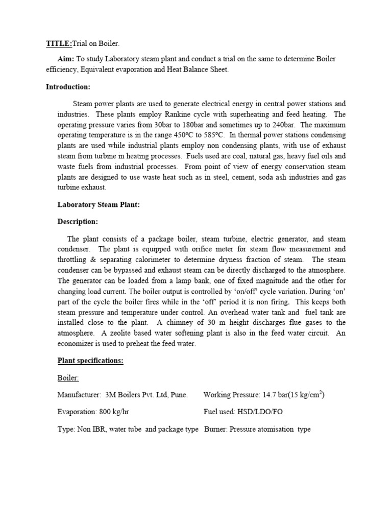 Boiler Efficiency Trial Analysis | PDF | Boiler | Steam