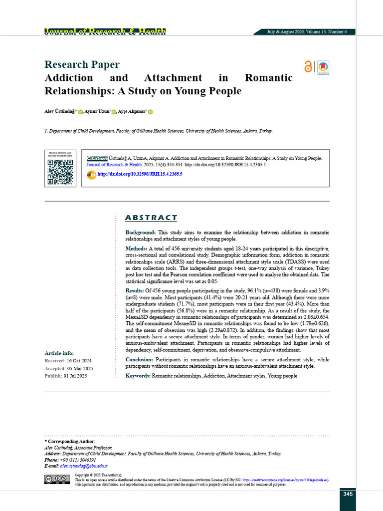 Addiction and Attachment in Romantic Relationships 1752242288 | PDF ...